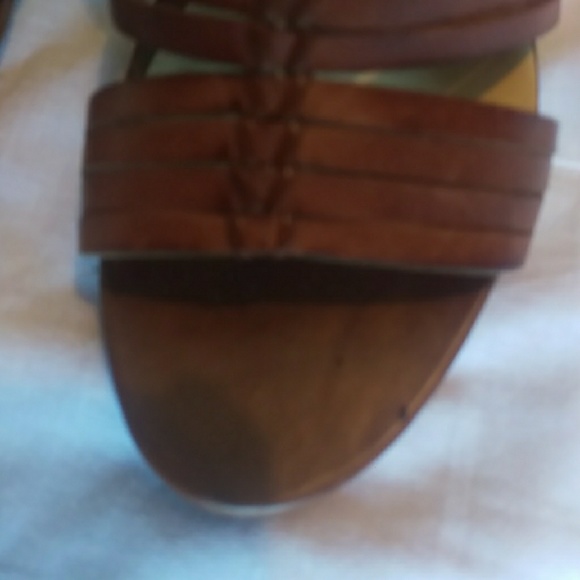 Franco Sarto brown leather zippered heel sandals - Picture 3 of 8